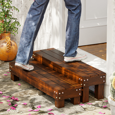 阳台木头阶梯室外二步台阶脚踏入户门口楼梯木质地面增高凳踏步板