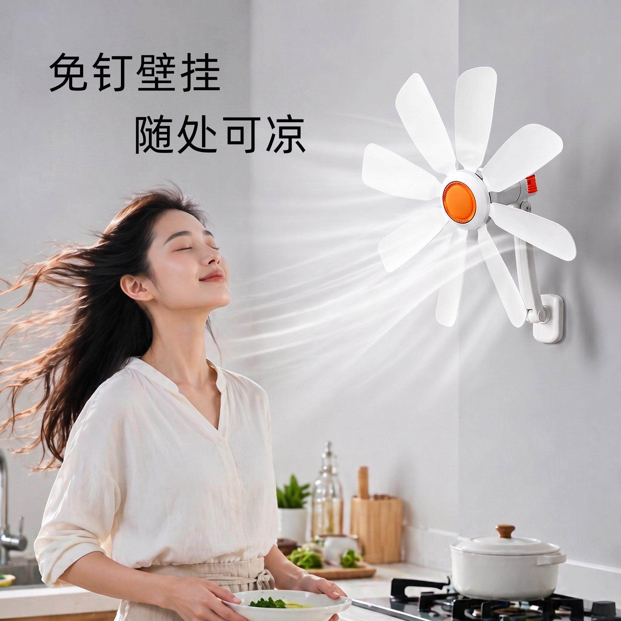 壁扇壁式电风扇大风力超静音多角度调免打挂2RS-FB250026孔款厨房