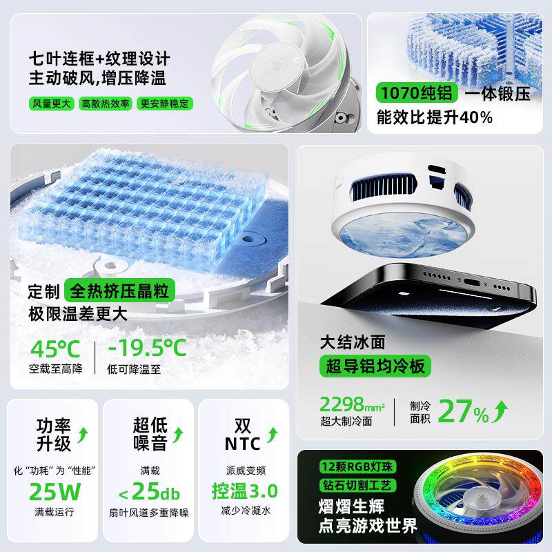 派威B神3机散热器磁吸背B3夹半导体制冷降温器静智能手温音控大功