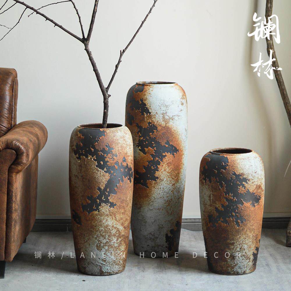 覆古插花高大装饰大摆干燥花侘寂风号客干厅电视柜件现代落地大曼