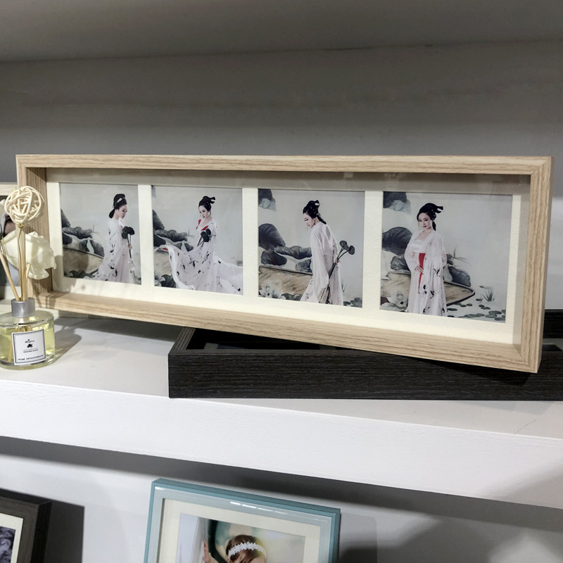 韩式实木四联框组合摆台相架 影楼简约创意婚纱相框儿童照片相架