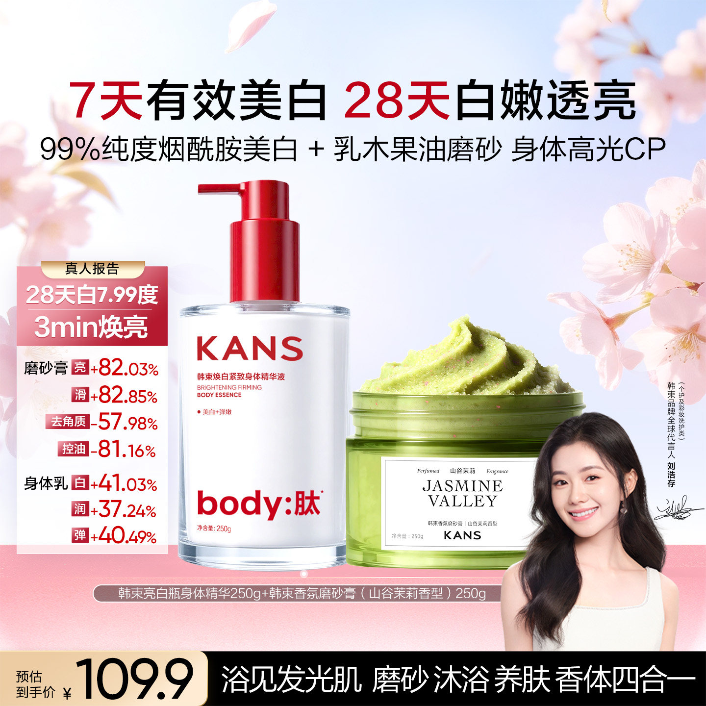 新品韩束香氛果酸身体磨砂膏全身嫩滑清洁去角质疙瘩改善暗沉