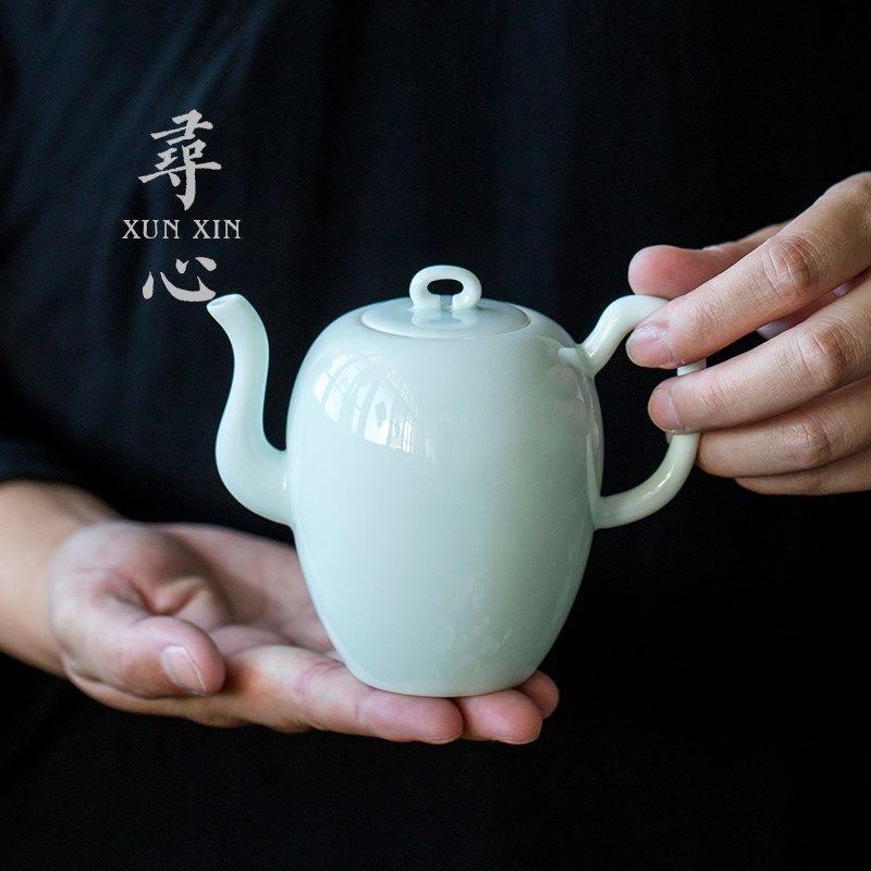 寻心 湖田窑影青茶壶功夫茶具茶杯家用泡茶壶单壶中式陶瓷手工壶