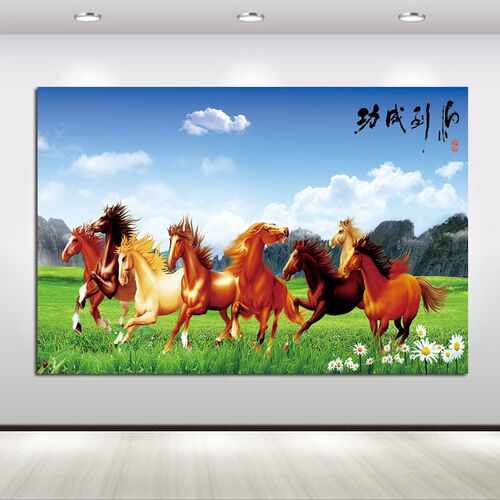 马到成功客厅装饰画八骏图书房挂画骏马奔腾背景墙卧室贴画装饰画