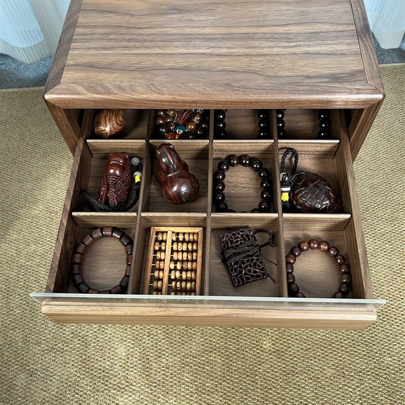 黑胡桃木琴键柜五层抽屉收纳柜茶水柜茶室茶杯茶具柜展示柜