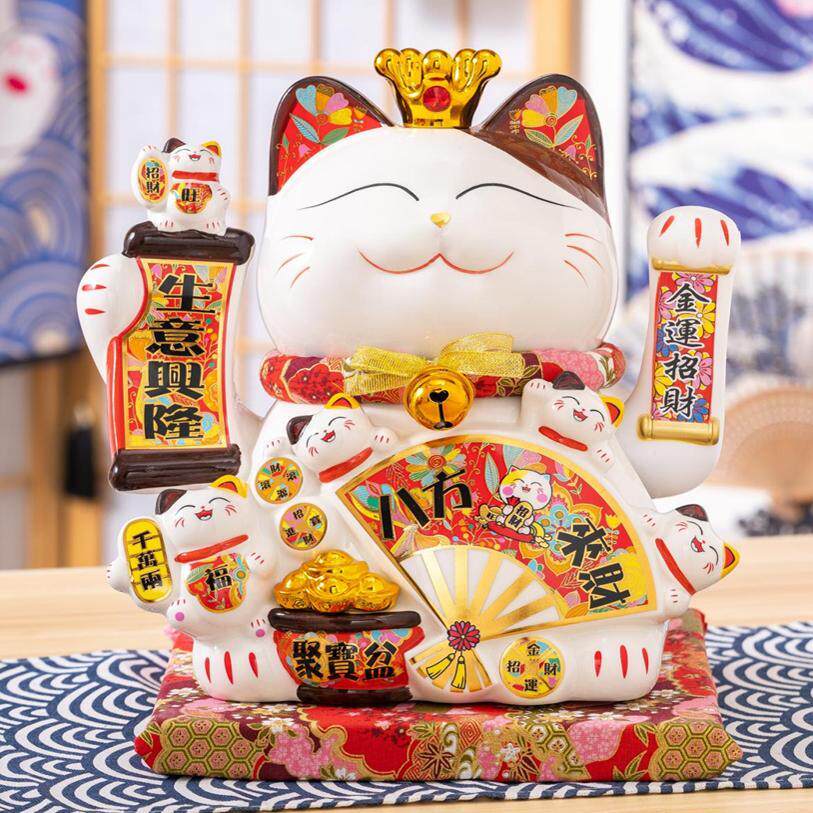摆件开件业店电铺摆八方来财白色陶瓷创意礼品动摇手发摇手招财财
