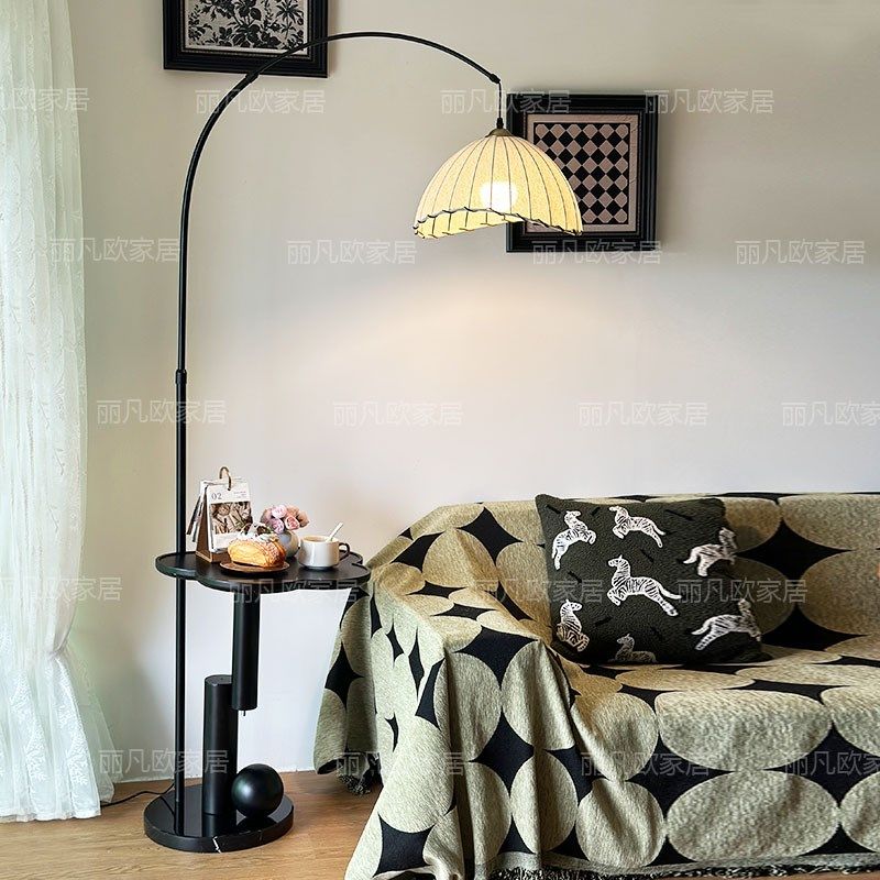 钓鱼灯落地灯客厅复古沙发边中古风高级感茶几一体卧室床头柜台灯
