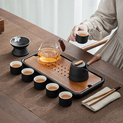 记今朝《凌云茶盘》小型 重竹茶台 储蓄水茶海 长方型 干泡盘