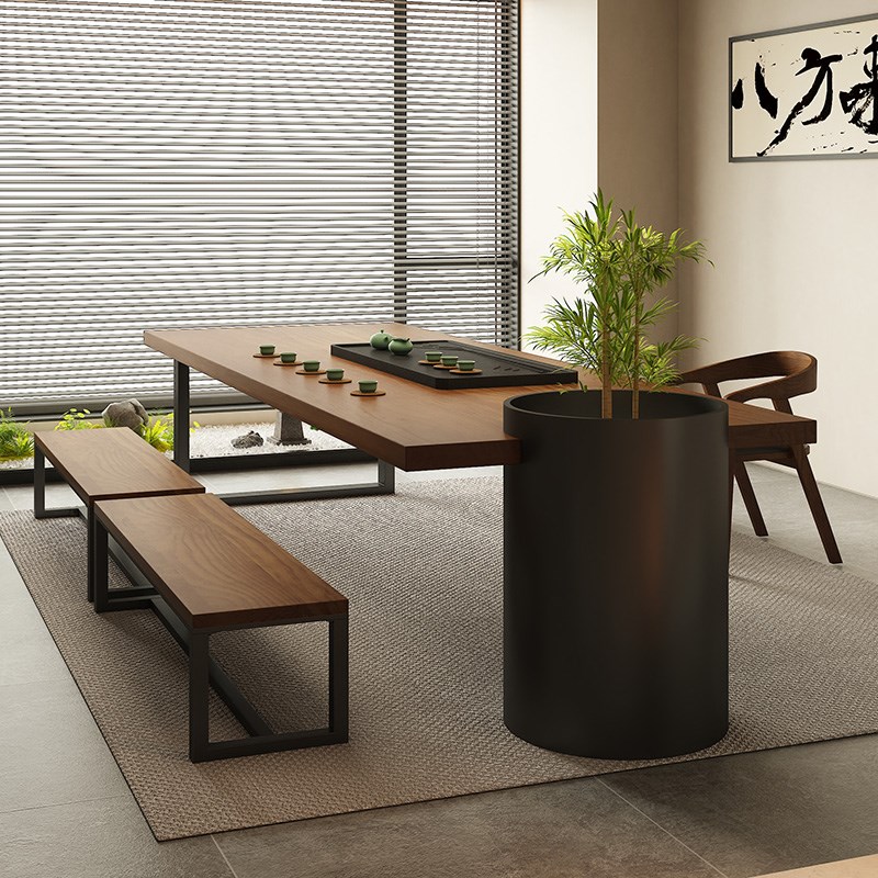 新中式大板茶桌2024新款高端创意办公泡茶2米多人高级茶台桌椅