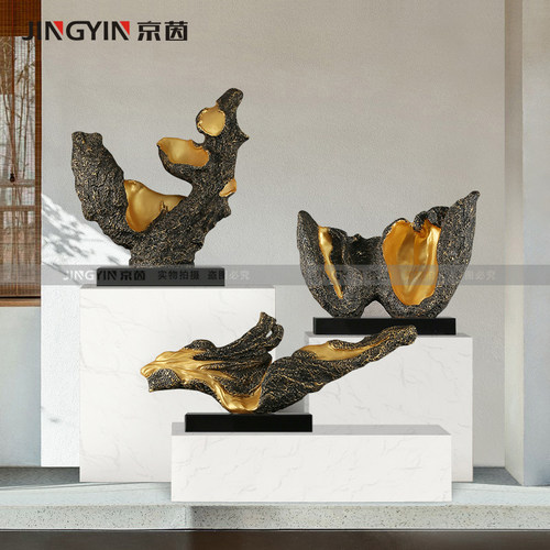 雕塑艺术品酒店大堂售楼部前台创意玻璃钢抽象装饰工艺品禅意摆件