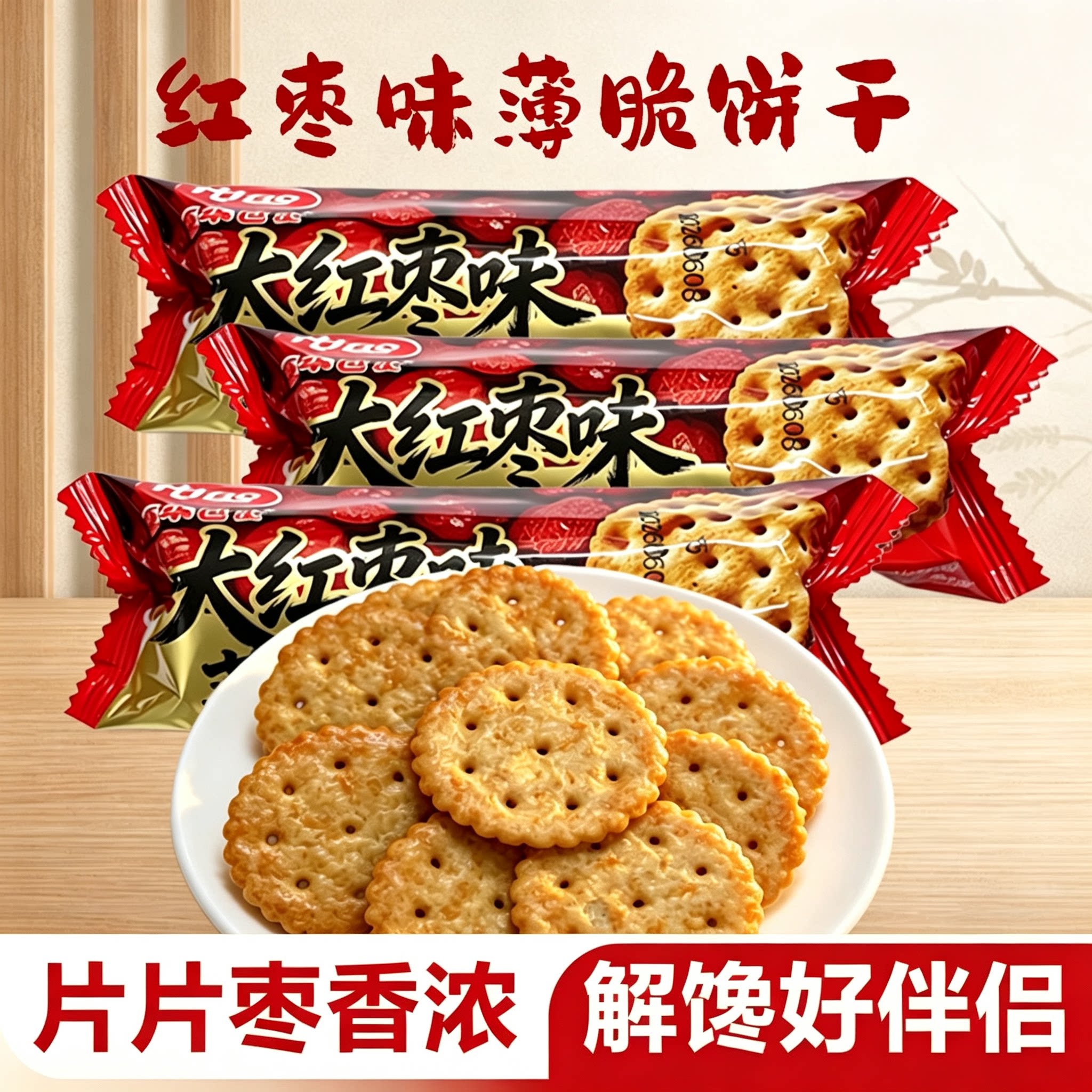 豪华巴士大红枣饼干网红小零食早餐薄脆老式代餐食品怀旧零食传统