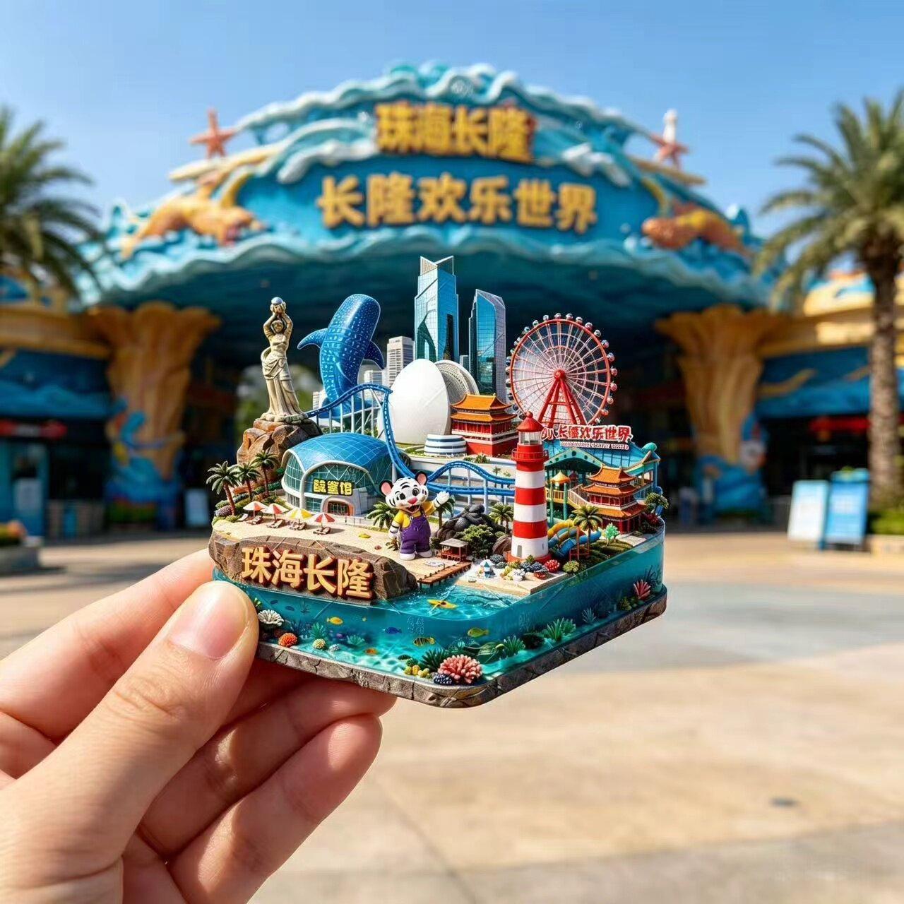 珠海长隆海洋王国金属浮雕冰箱贴创意3d立体磁吸装饰门贴2026新款