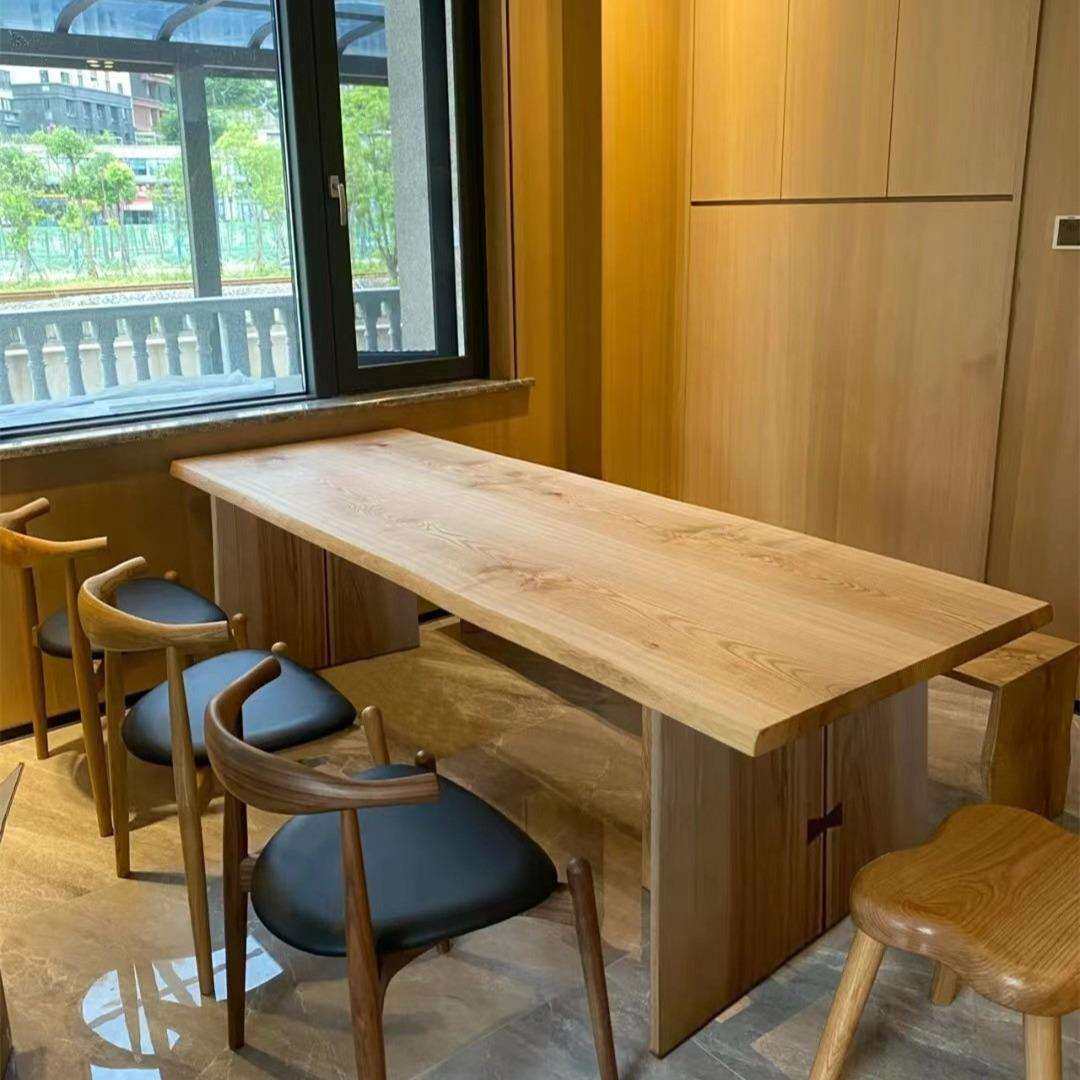 北欧白蜡木大板餐桌实木茶桌原木自然边工作台民宿恰谈办公桌
