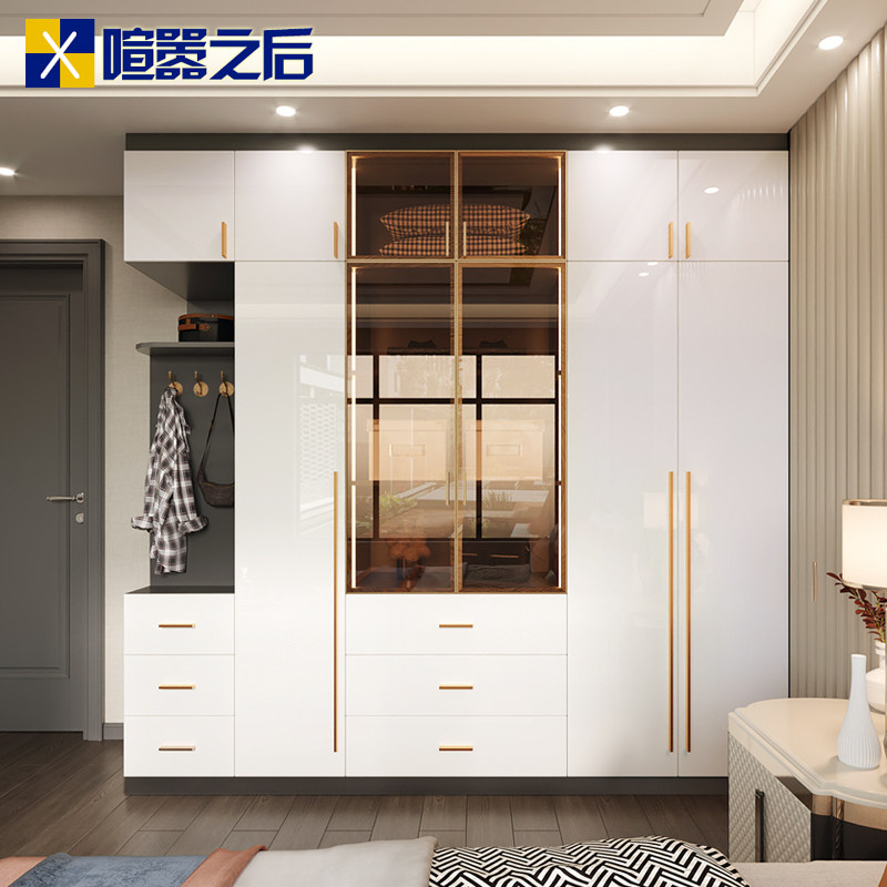 轻奢衣柜家用卧室定制整体衣帽间带灯衣橱组合收纳储物柜子8A-809