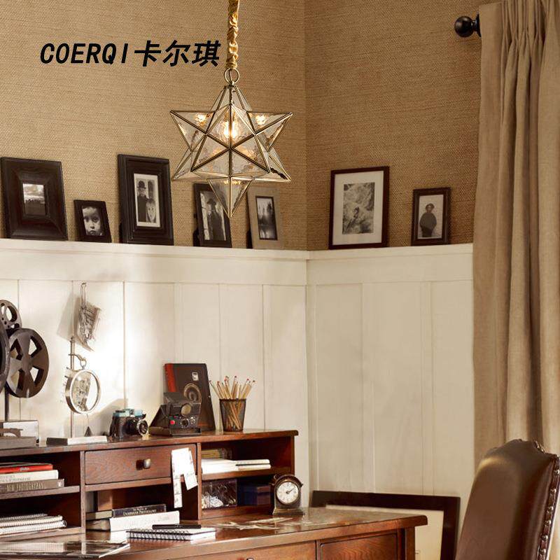 简约美式卧室灯吧台玄关阳台灯创意个性走廊灯具 全铜星星吊灯