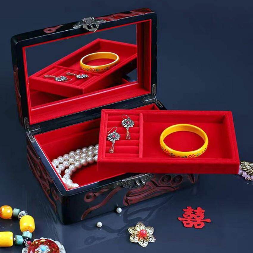 云雕漆器山西特色手工艺品 23厘米长形多子多福首饰盒 大漆饰品盒