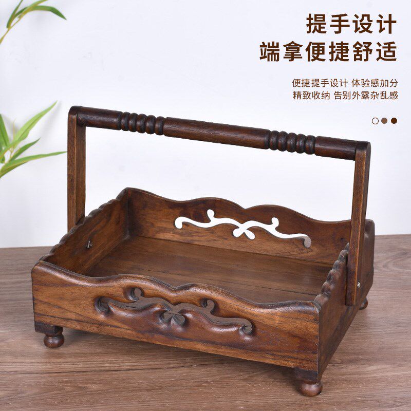 泰国实木提篮收纳篮茶几摆放置物木制手提篮木篮子中式木质零食筐