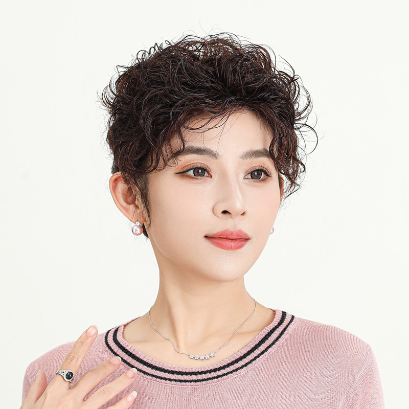 盘发假发真人发旗袍2023真发假发新款女新娘盘头花苞头真发全头套
