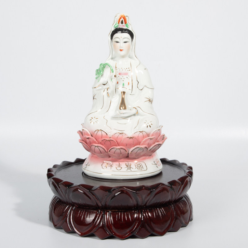 实木质圆形观音菩萨莲花底座家用供奉佛像关公财神像摆件底座加高