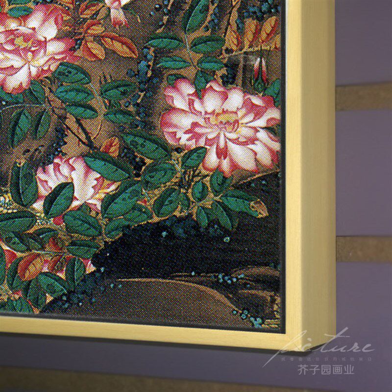 日式挂画伊藤若冲紫阳花双鸡图日式风格酒店有框装饰画油画布