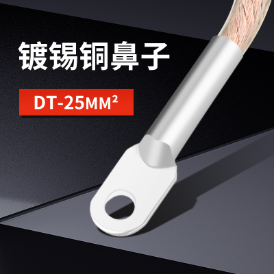 接线端子DT-25平方/mm2铜接线鼻子紫铜线耳镀锡堵油式电缆铜接头