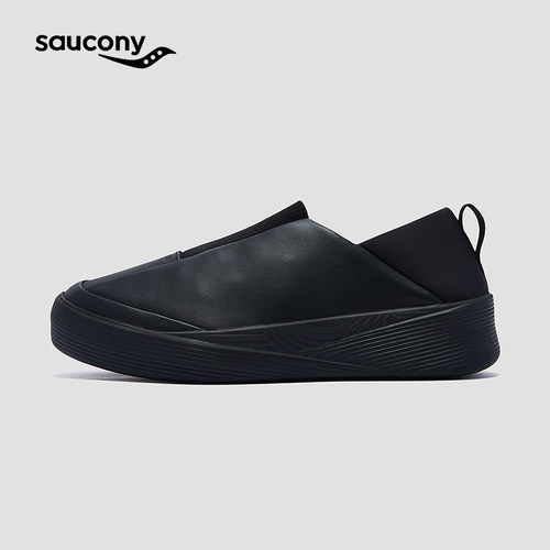 Saucony索康尼WHITE SL运动休闲半拖鞋一脚蹬黑色牛皮轻量休闲鞋