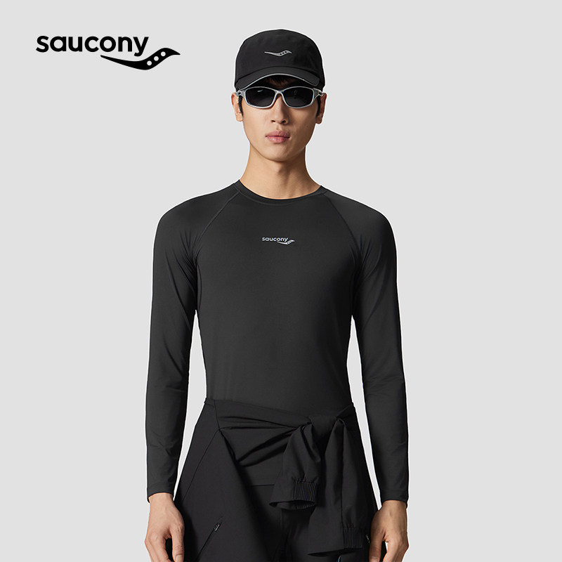 Saucony索康尼速干紧身衣男修身套头长T纯色圆领长袖T跑步健身男T