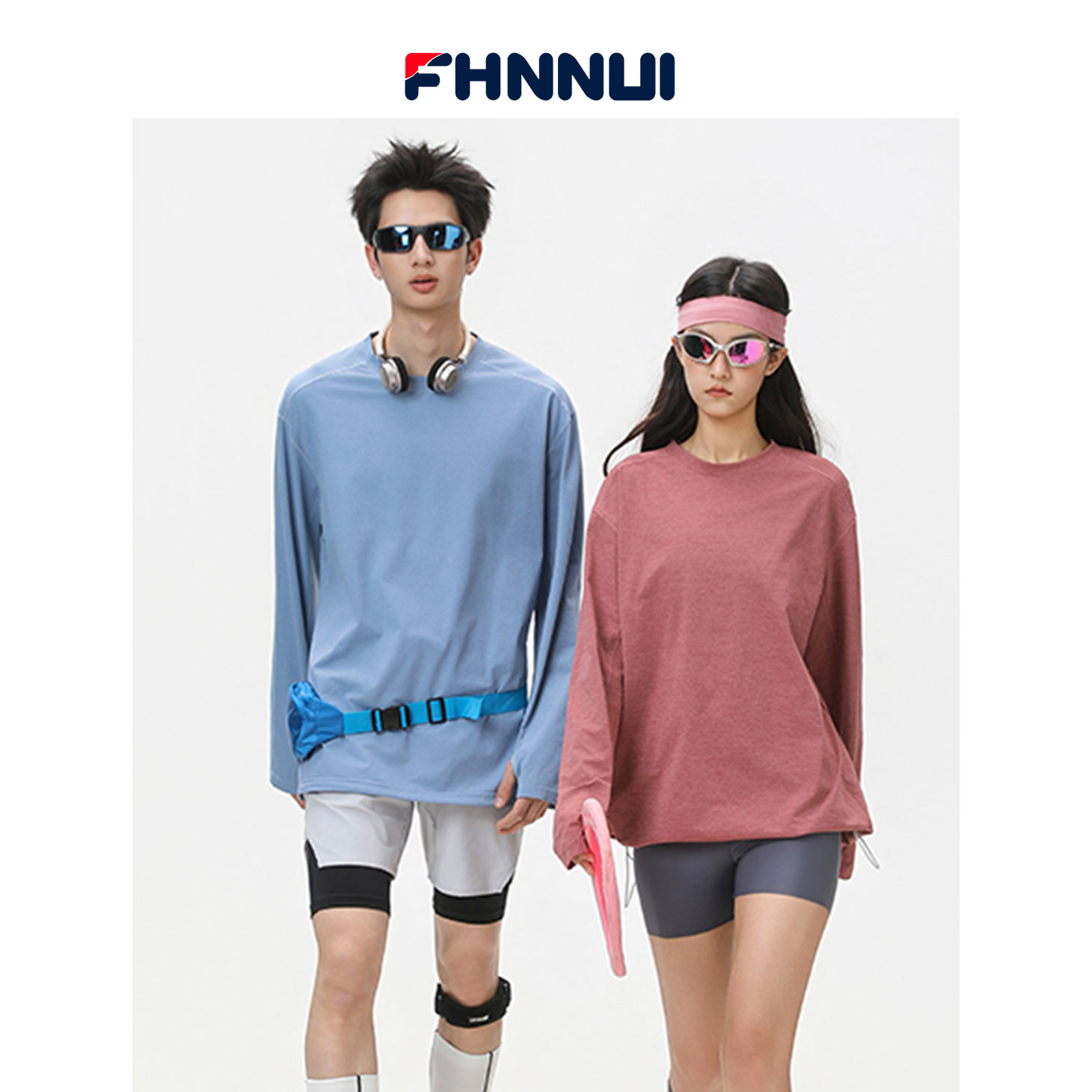 FHNNUI速干长袖T恤男宽松纯色上衣春秋情侣衣服 户外登山打底衫女