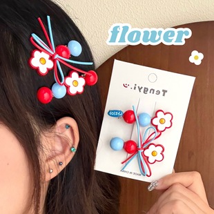 2025新款百搭森系蝴蝶结花朵发夹高颜值侧边刘海夹子头饰发卡批发