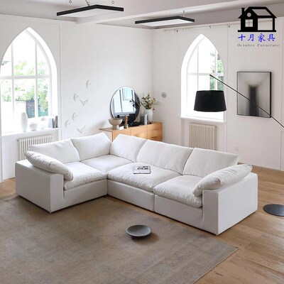 Cloud云沙发棉麻布艺奶油风设计师侘寂风羽绒模块组合可拆洗沙发