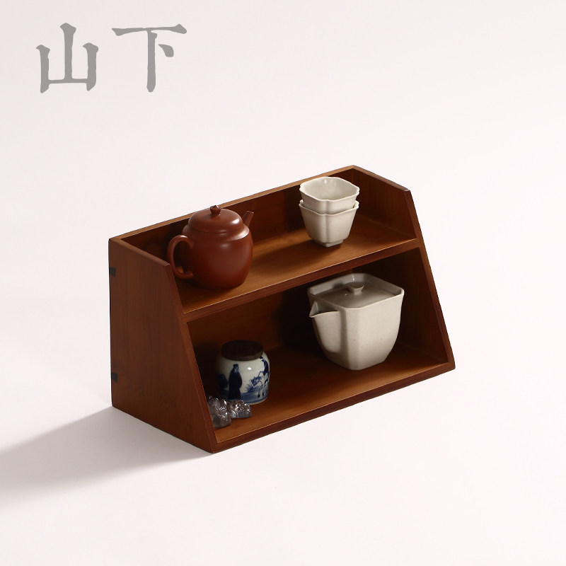茶杯茶壶收纳柜 仿古二层三层小茶架展架多宝格茶棚博古架置物架