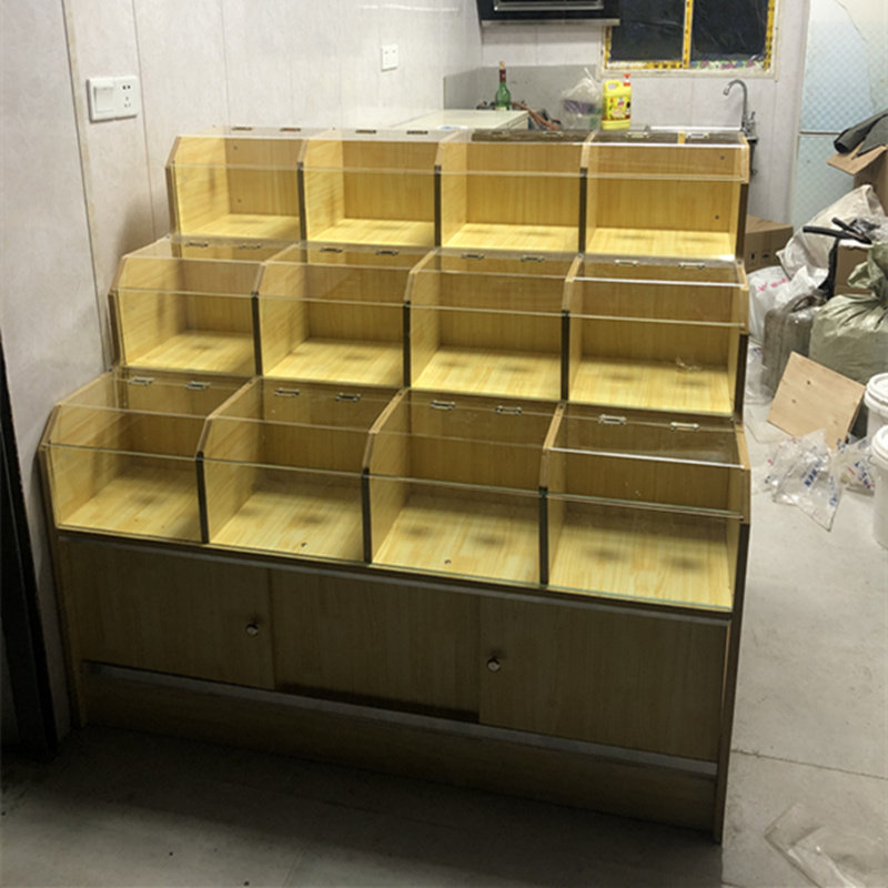 超市米斗米柜五谷杂粮展示柜干果展示架散货柜糖果柜木制米堆头