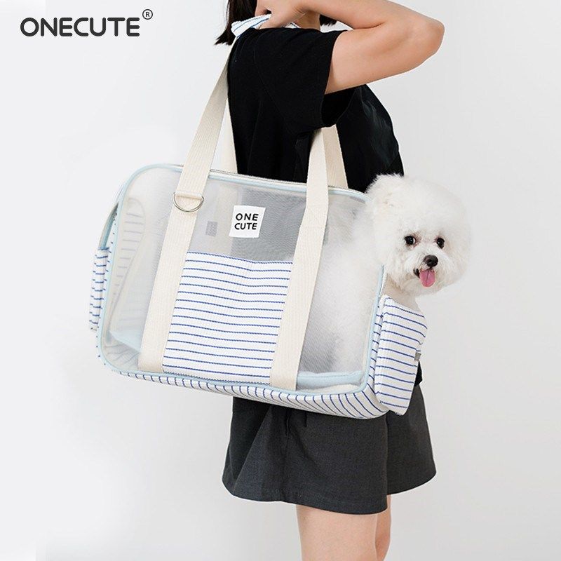 ONECUTE宠物夏季狗狗外出便携包蓝白条纹透气狗包单肩手提猫包