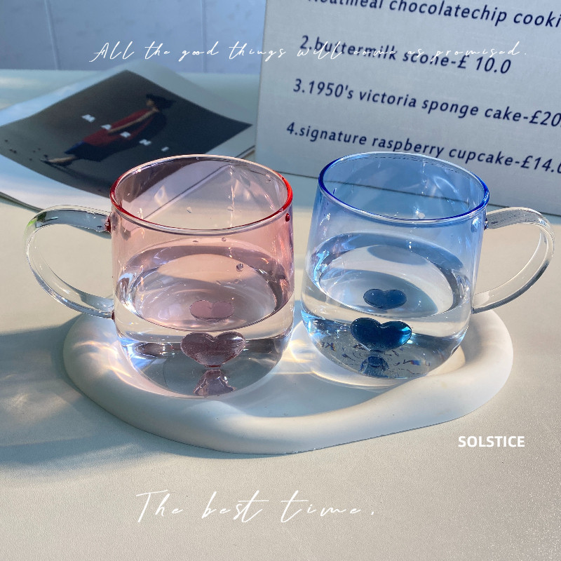 【满满仪式感】情侣爱心杯网红高颜值水杯透明创意简约玻璃杯