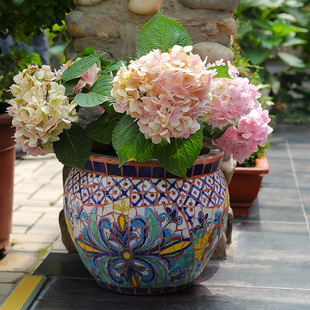 田园风陶瓷马赛克绿萝花盆 欧式 玫瑰小镇 特色墨西哥绿植花卉花盆