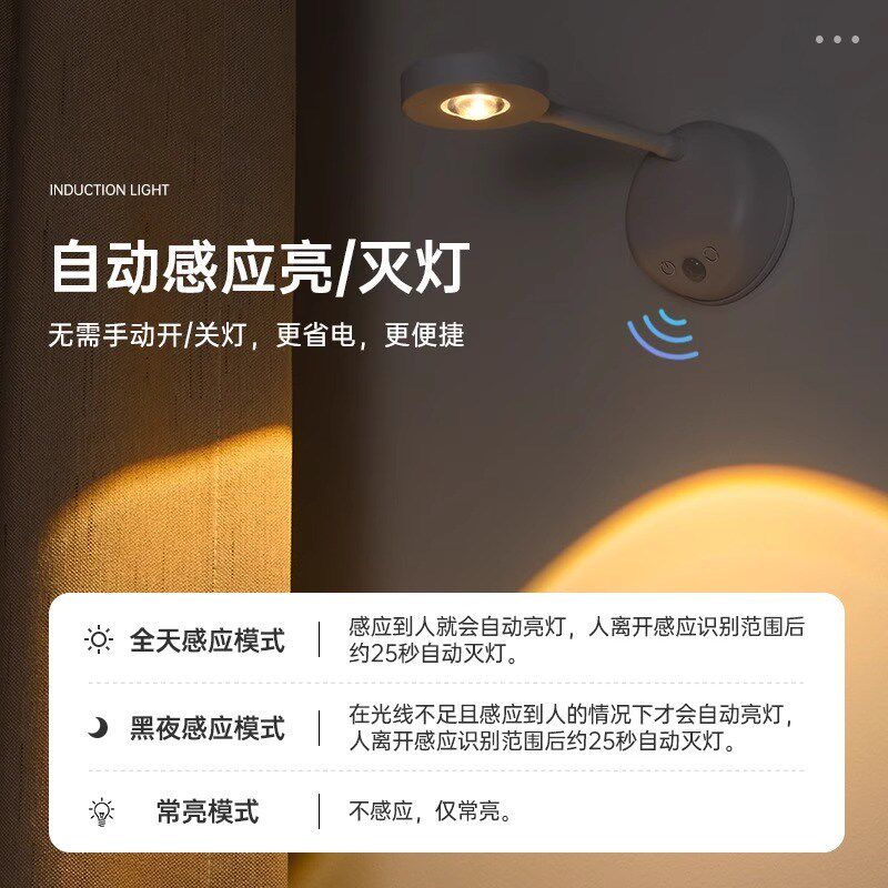 充电式射灯免布线人体感应壁灯led免打孔安装无线家用背景墙壁画