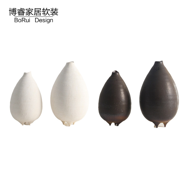 新中式复古细口蛋形陶瓷花瓶摆件酒店民宿样板间玄关插花器装饰品