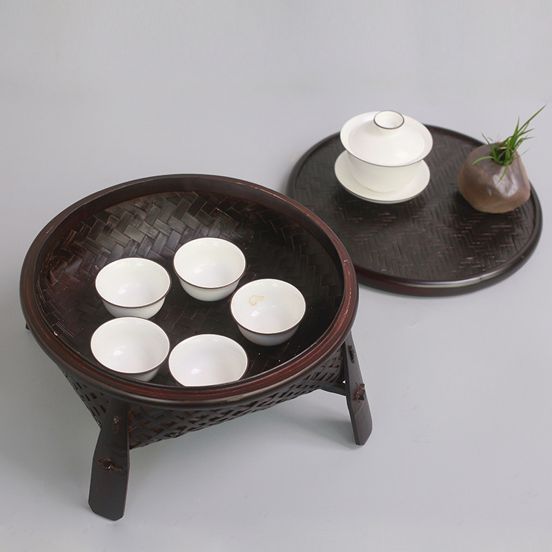 手工茶具收纳篮整理盒竹编复古茶台茶艺组合摆件茶盘功夫茶具配件