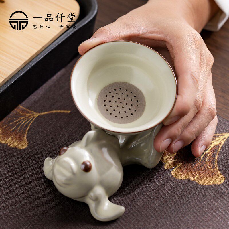 米黄汝窑功夫茶具套装家用陶瓷提梁泡茶壶整套复古功夫茶道礼盒装