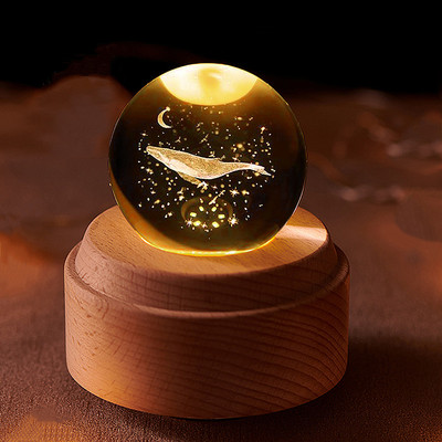 鲸鱼水晶球音乐盒旋转摆件八音盒创意小夜灯送女生闺蜜六一儿童节