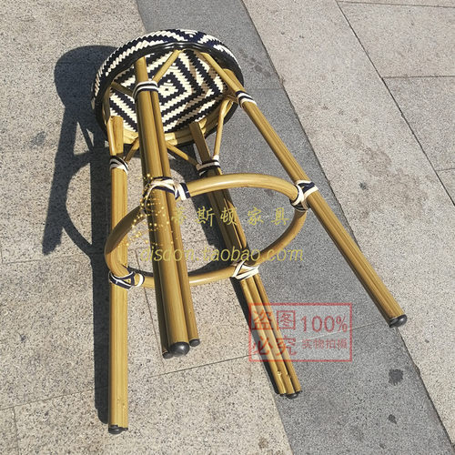 户外藤编酒吧椅防锈防晒仿竹铝制高脚椅收纳可叠放露天外摆餐吧凳