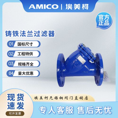 埃美柯铸铁法兰Y型过滤器不锈钢网球墨铸铁Y型法兰式排污阀门9638