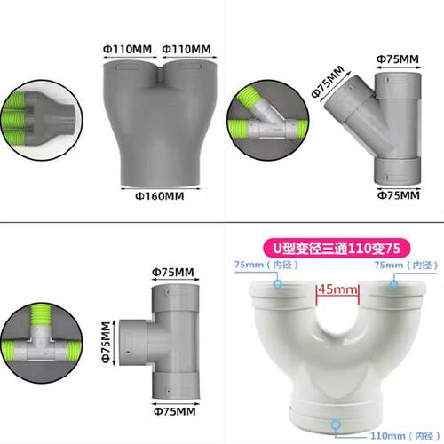 三通管接头t型风管变径Y型排风加厚U型pvc110u型160160u型200管件