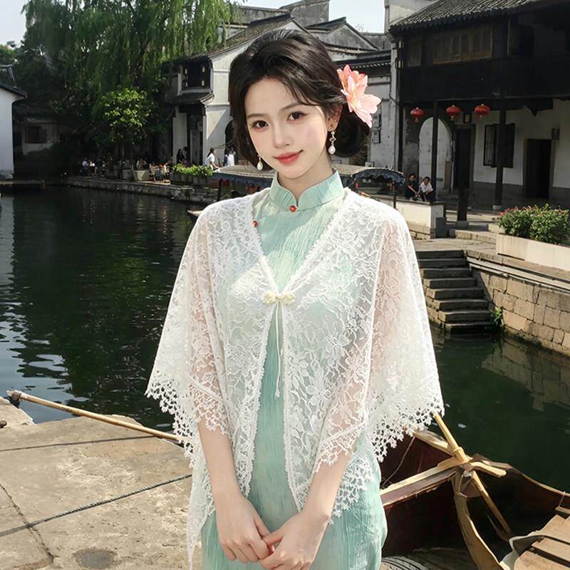 配旗袍披肩女外套W0023薄中外搭苏流云肩晚礼服夏季蕾款丝气质优