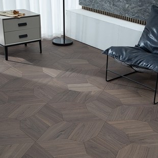 蓝琪佳尔黑胡桃五边形艺术拼花地板多层实木复合全桦基材环保地暖