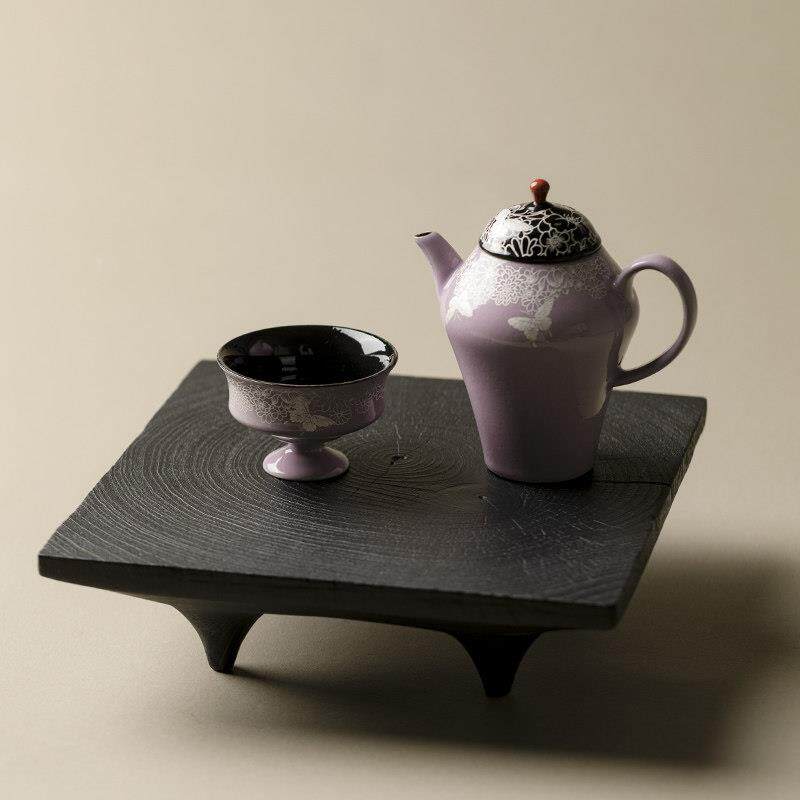 梵日式实泡木碳化茶几干小茶茶盘家用复古小汝碳化颂仿台茶具配件