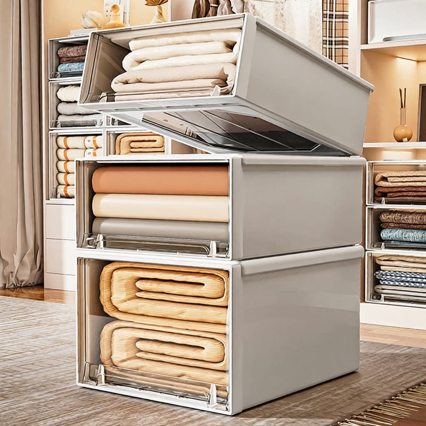 抽屉式衣物收纳盒裤子塑料透明收纳箱卧室杂物衣柜内衣收纳整理箱