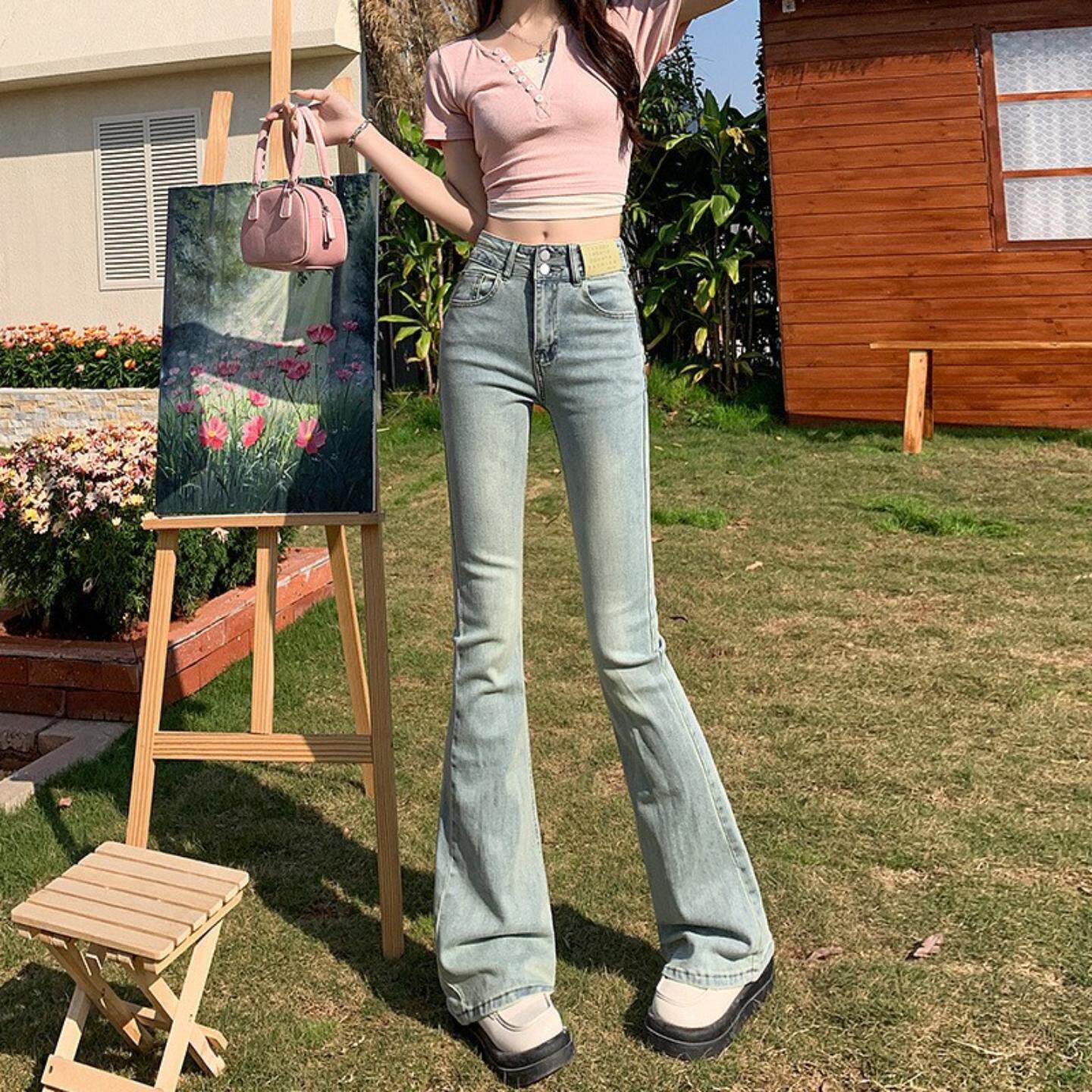 独特超好看浅色微喇牛仔裤女春季新款2026设计高腰弹力显瘦喇叭裤