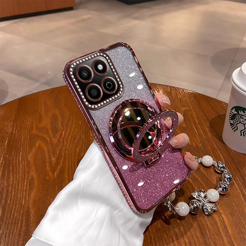 适用华为荣耀200smart手机壳honor200smart保护套硅胶ALT一NX1镜头全包气囊防摔5g镜子支架外壳女款个性带钻