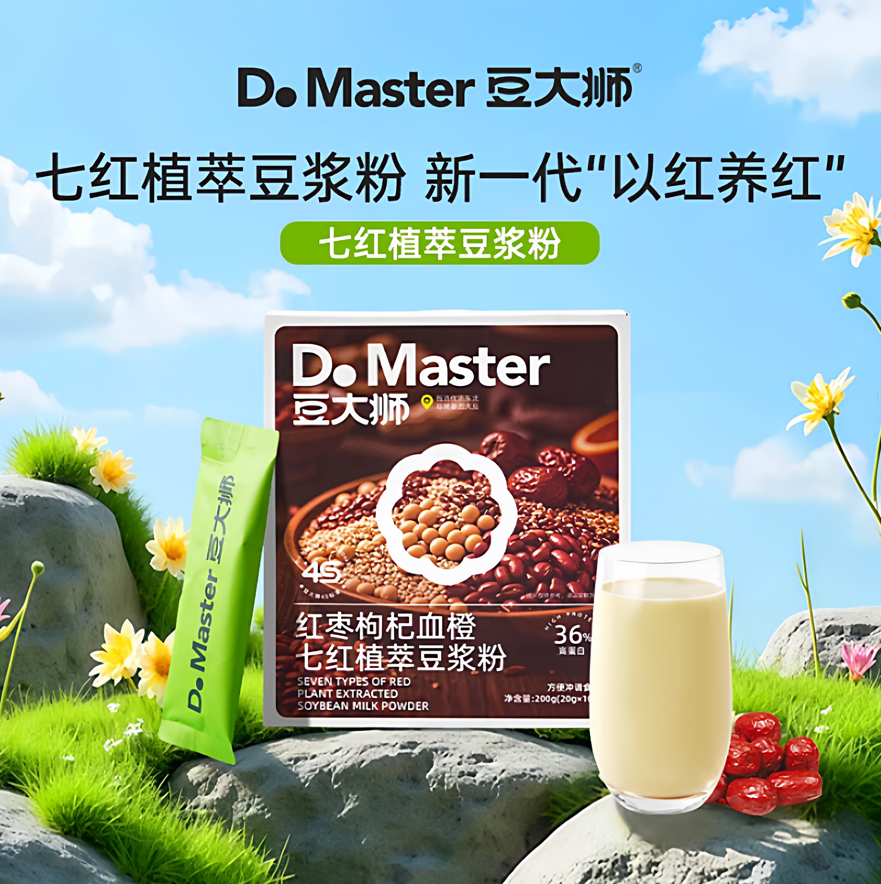 豆大狮豆浆粉红枣枸杞血橙七红0蔗糖添加代餐冲饮独立包装200g